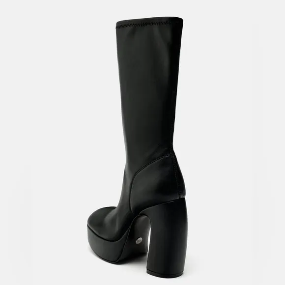 Zara Black Platform Heeled Ankle Boots