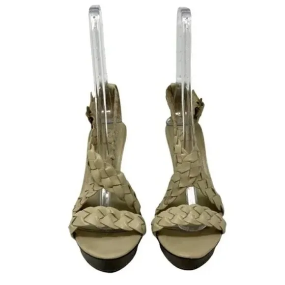 Zara Cream Leather Braided Strap Platform Open Toe Heel Sandals - Size 9.5 EU 40