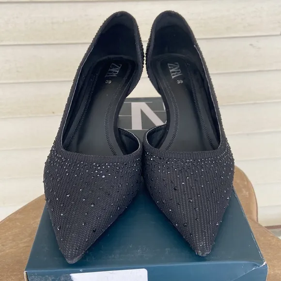 Zara Crystal Studded Stiletto Heel Shoes Women's Size EU 39 US 8