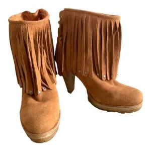 Zara Fringed booties with platform lug soles size 40