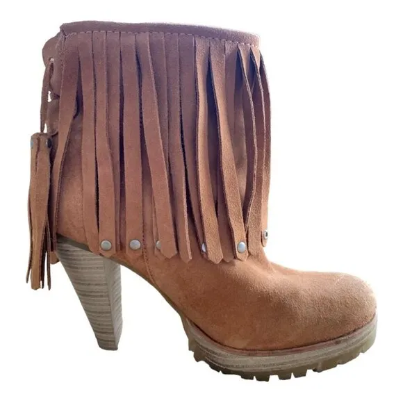 Zara Fringed booties with platform lug soles size 40