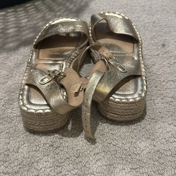 Zara Girls Faux Metallic Gold Leather Espadrille Sandals EU 33