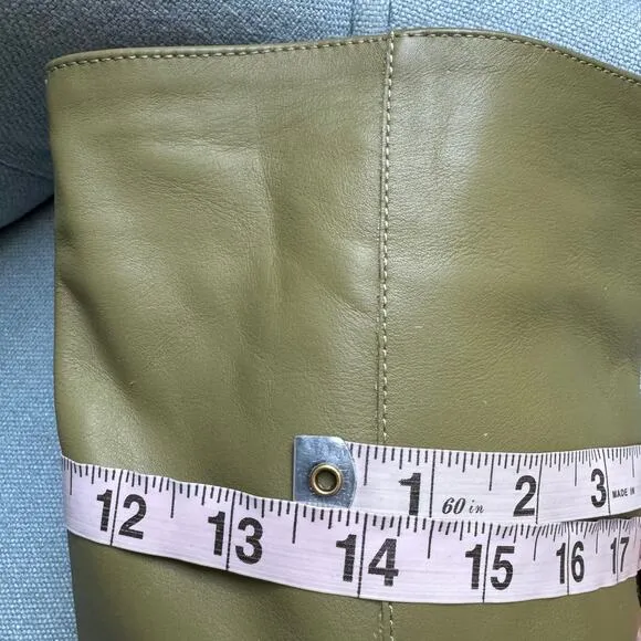 Zara High Leg Over the Knee Leather Block Heel Boots Khaki Sage Sz 6 New