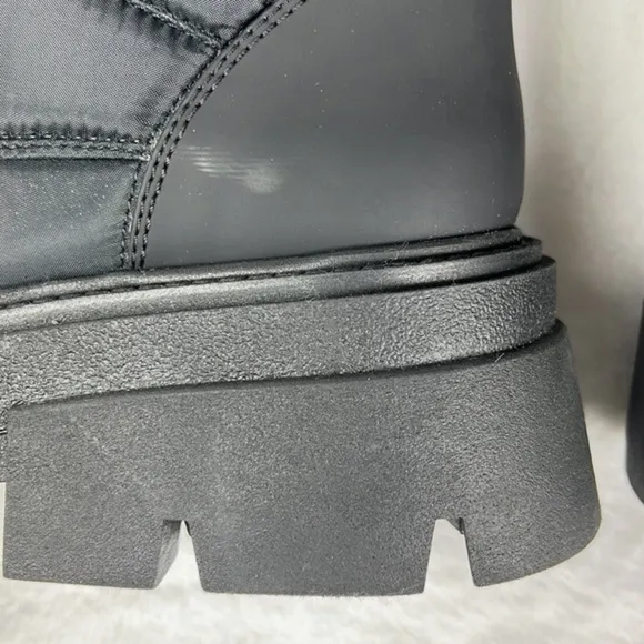 Zara Lace up Chunky Lug Sole Nylon Padded Low Heel Zip Ankle Black Buckle Boots