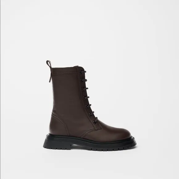ZARA LACED LEATHER ANKLE BOOTS