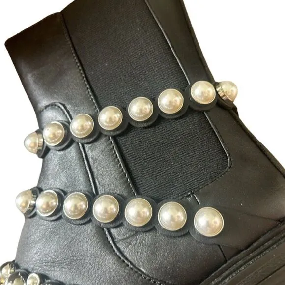 Zara Leather Ankle Boots with Pearls Accents 2128/612/040 Blak Size 7.5 NEW