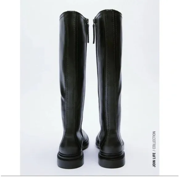 ZARA LEATHER LOW HEEL LACE UP BOOTS SIZE 5/6