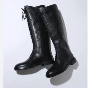ZARA LEATHER LOW HEEL LACE UP BOOTS SIZE 5/6