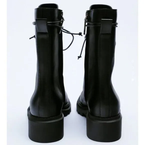 ZARA LUG Sole Laced Leather Ankle Boots
