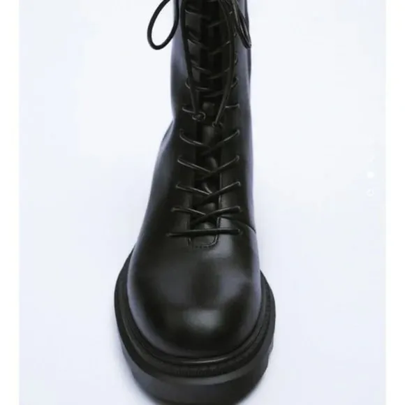 ZARA LUG Sole Laced Leather Ankle Boots