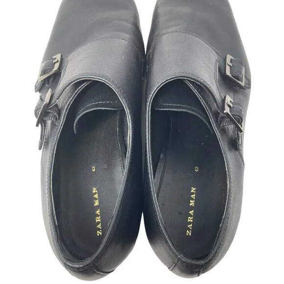 Zara Man Men’s Size 8 Dress Shoes Monk Strap Black Leather EU 42