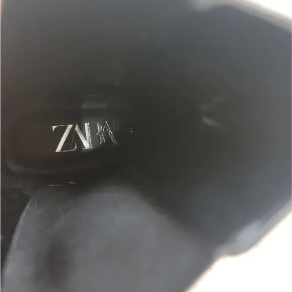 ZARA NWT PEARL STRAPPED LOW HEEL VEGAN LEATHER ANKLE BLACK  BOOTS WOMEN'S SZ 6.5