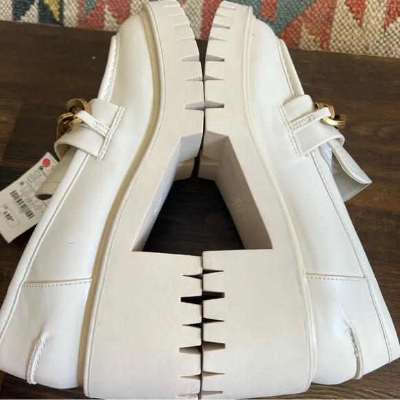 ZARA Off White Chunky Chain Accent AirFit Insole Lug Loafers US8