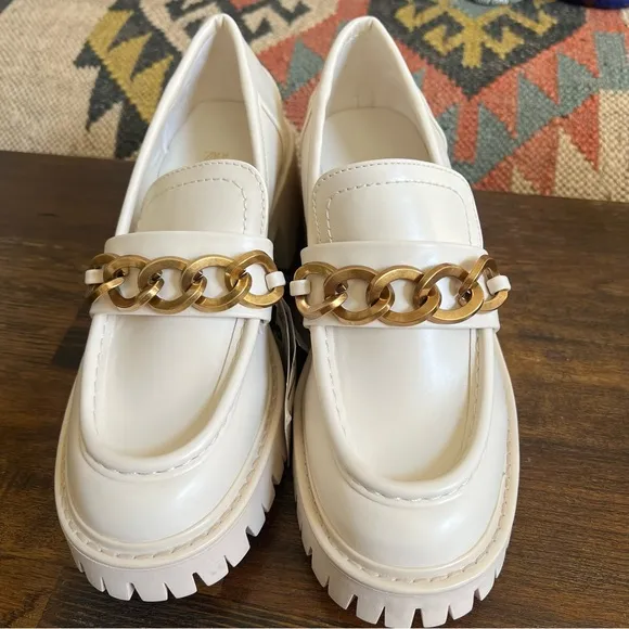ZARA Off White Chunky Chain Accent AirFit Insole Lug Loafers US8