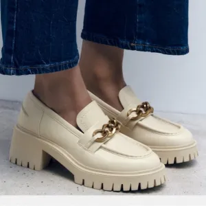 ZARA Off White Chunky Chain Accent AirFit Insole Lug Loafers US8