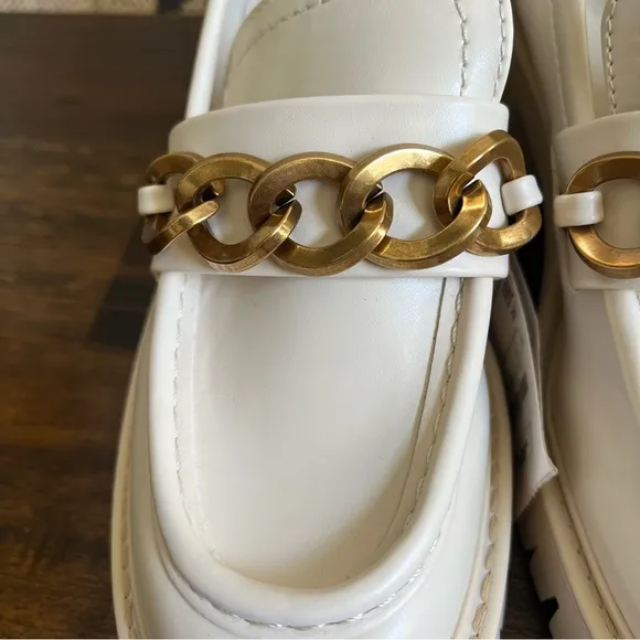 ZARA Off White Chunky Chain Accent AirFit Insole Lug Loafers US8