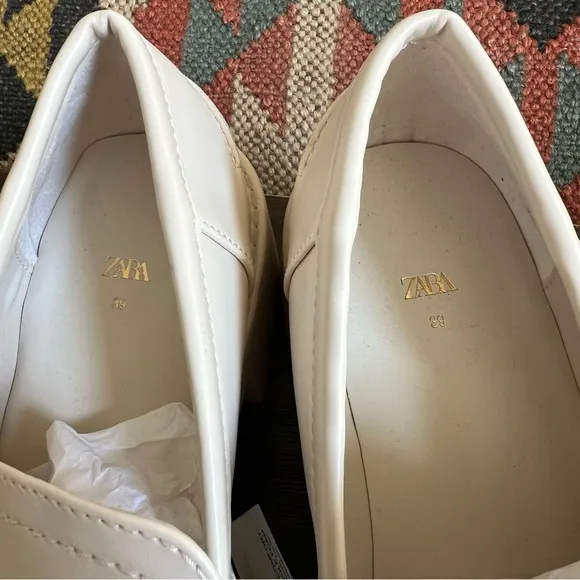 ZARA Off White Chunky Chain Accent AirFit Insole Lug Loafers US8