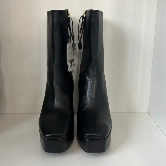 ZARA PLATFORM LEATHER ANKLE‎ BOOTS
