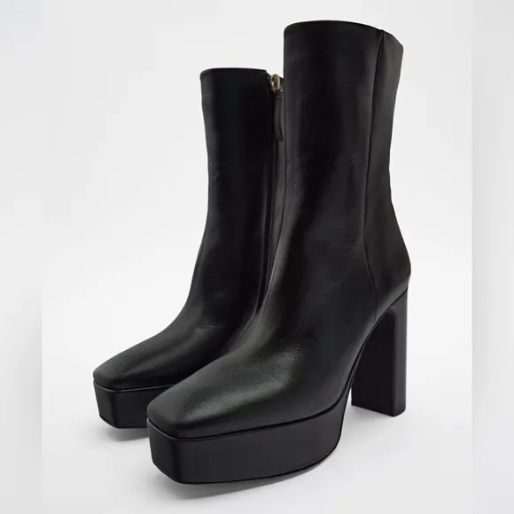 ZARA PLATFORM LEATHER ANKLE‎ BOOTS