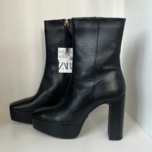 ZARA PLATFORM LEATHER ANKLE‎ BOOTS