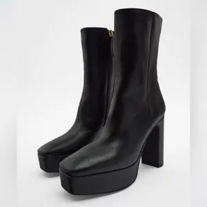 ZARA PLATFORM LEATHER ANKLE‎ BOOTS
