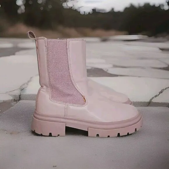 Zara Rubberized Platform Ankle Boots Inner Zip Lilac Girls Size 34 / 3.5 US