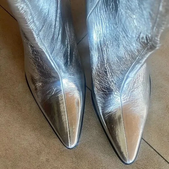ZARA silver boots with thick cowboy heels size 36 NEW