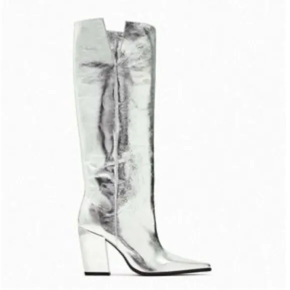 ZARA silver boots with thick cowboy heels size 36 NEW