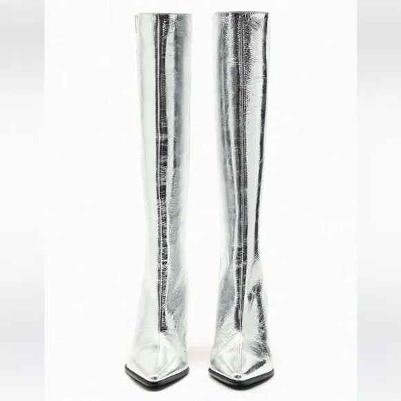 ZARA silver boots with thick cowboy heels size 36 NEW