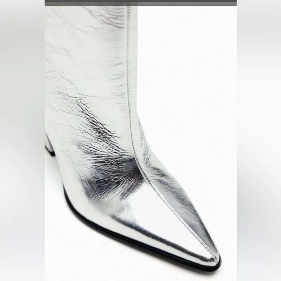 ZARA silver boots with thick cowboy heels size 36 NEW