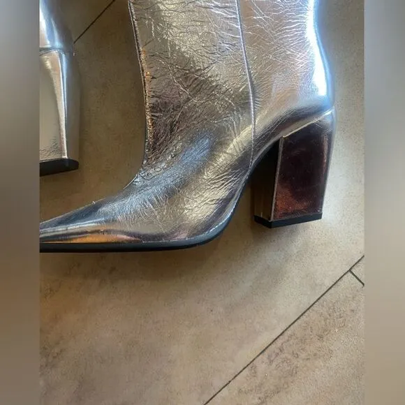 ZARA silver boots with thick cowboy heels size 36 NEW