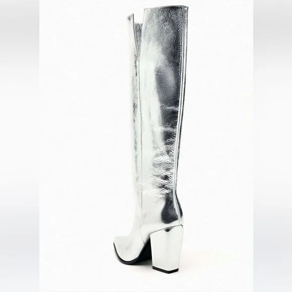 ZARA silver boots with thick cowboy heels size 36 NEW