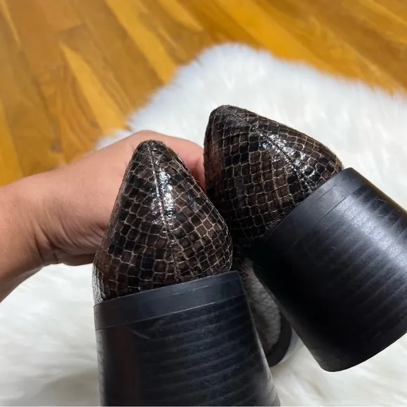 Zara Square Toe Snakeprint Brown Heeled Loafer Heels Work Shoes Size 38