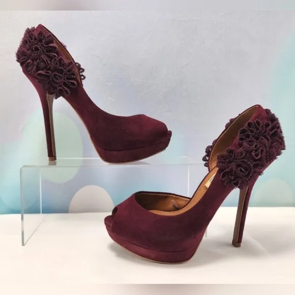 ZARA – Stiletto heels approx. 4.75”, peep-toe, burgundy wine, size 37/6.5