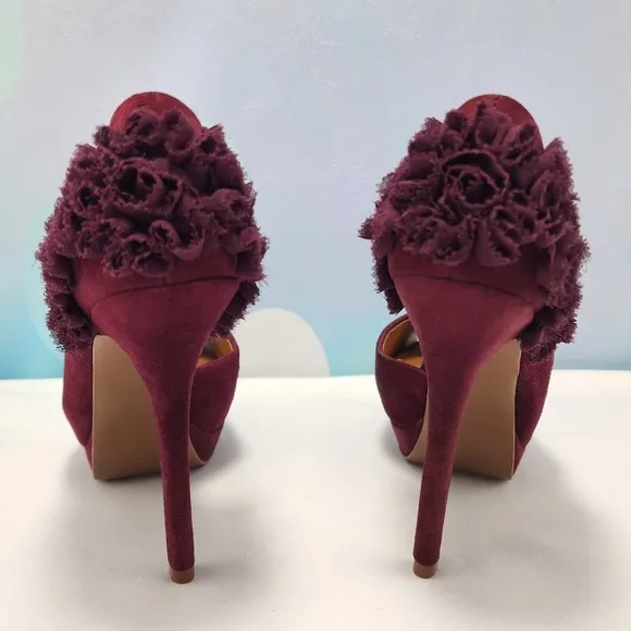 ZARA – Stiletto heels approx. 4.75”, peep-toe, burgundy wine, size 37/6.5
