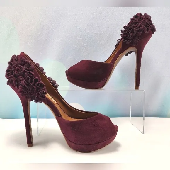 ZARA – Stiletto heels approx. 4.75”, peep-toe, burgundy wine, size 37/6.5