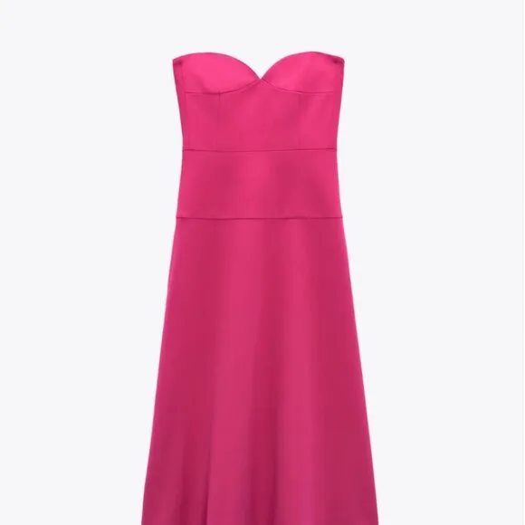 Zara Strapless Fuchsia Dress - Size Medium NEW WITH TAG!
