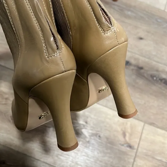 Zara Tan Leather High Heel Ankle Boots Size 37/7