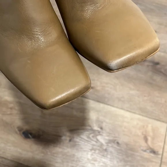 Zara Tan Leather High Heel Ankle Boots Size 37/7
