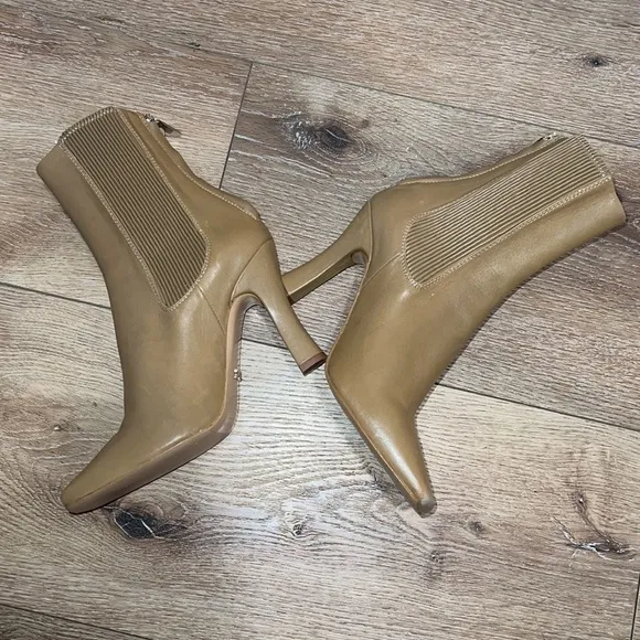 Zara Tan Leather High Heel Ankle Boots Size 37/7