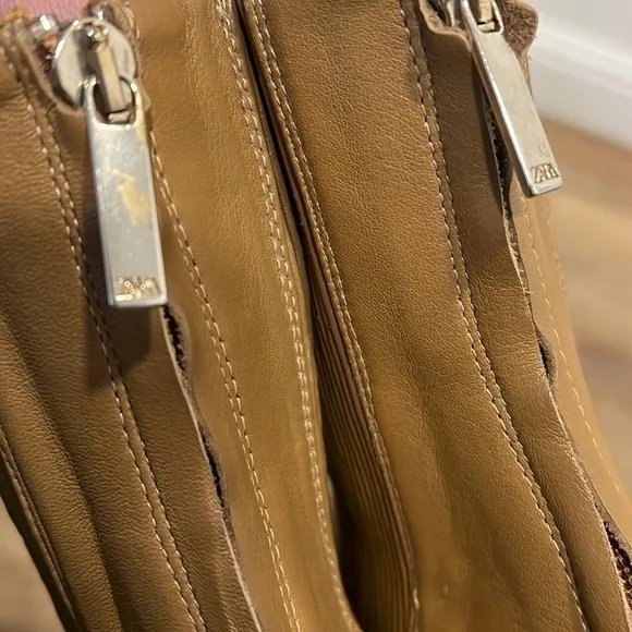 Zara Tan Leather High Heel Ankle Boots Size 37/7