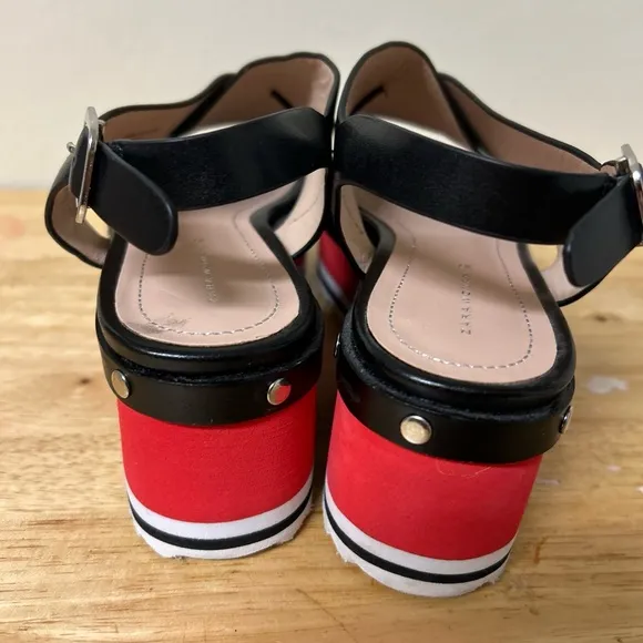 Zara Woman Chic Black and Red Platform studded‎ Sandals Cross-Strap Design 6.5